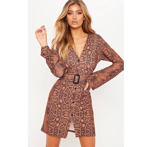 PrettyLittleThing Dresses & Skirts - PLT Snake Print Button Down Shift Dress 2